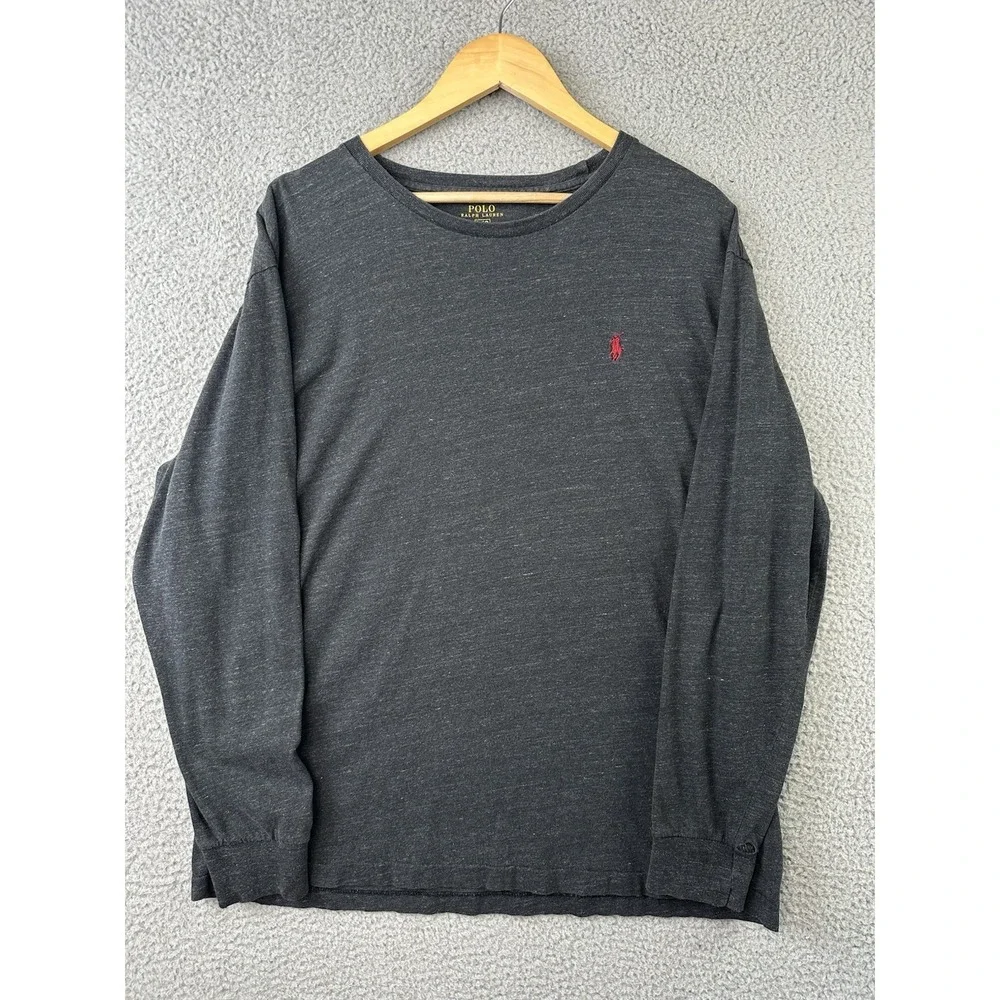Polo Ralph Lauren T Shirt Men Large Gray L/S Crew Neck Red Pony Casual Classic